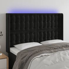 Greatstore Čelo postele s LED černé 147 x 16 x 118/128 cm samet