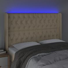 Vidaxl Čelo postele s LED krémové 163 x 16 x 118/128 cm textil