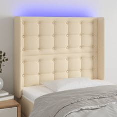 Vidaxl Čelo postele s LED krémové 93 x 16 x 118/128 cm textil