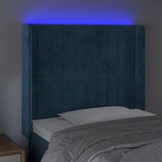 Greatstore Čelo postele s LED tmavě modré 103 x 16 x 118/128 cm textil