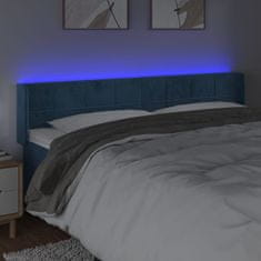 Vidaxl Čelo postele s LED tmavě modré 163 x 16 x 78/88 cm samet