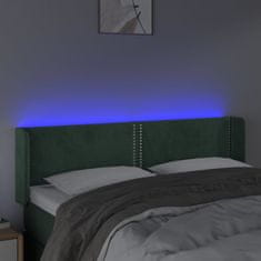 Vidaxl Čelo postele s LED tmavě zelené 147 x 16 x 78/88 cm samet