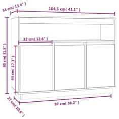 Vidaxl Příborník medově hnědý 104,5 x 34 x 80 cm masivní borové dřevo