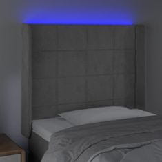 Greatstore Čelo postele s LED světle šedé 93x16x118/128 cm samet