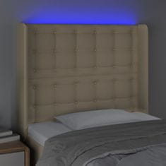 Greatstore Čelo postele s LED krémové 103 x 16 x 118/128 cm textil