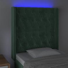 Greatstore Čelo postele s LED tmavě zelené 83 x 16 x 118/128 cm samet