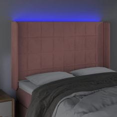 Vidaxl Čelo postele s LED růžové 147 x 16 x 118/128 cm samet