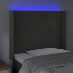 Greatstore Čelo postele s LED tmavě šedé 83 x 16 x 118/128 cm samet