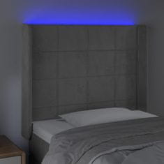 Greatstore Čelo postele s LED světle šedé 83 x 16 x 118/128 cm samet