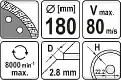 YATO Kotouč řezný diamantový 180 x 22,2 x 2,8 mm turbo