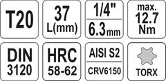 YATO Nástavec 1/4" bit Torx T20