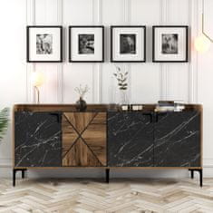 Hanah Home Skříňka Venedik - Walnut, Black Marble, Ořech, Černá