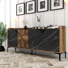 Hanah Home Skříňka Venedik - Walnut, Black Marble, Ořech, Černá