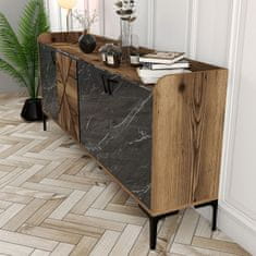 Hanah Home Skříňka Venedik - Walnut, Black Marble, Ořech, Černá