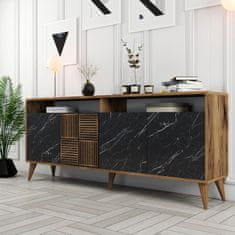 Hanah Home Skříňka Milan - Walnut, Black Marble, Ořech, Černá