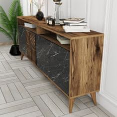 Hanah Home Skříňka Milan - Walnut, Black Marble, Ořech, Černá