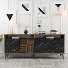 Hanah Home Skříňka Milan - Walnut, Black Marble, Ořech, Černá