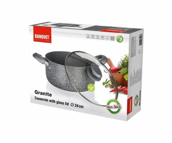 Banquet Hrnec s nepřilnavým povrchem GRANITE PR 24 x 11 cm, se skleněnou poklicí