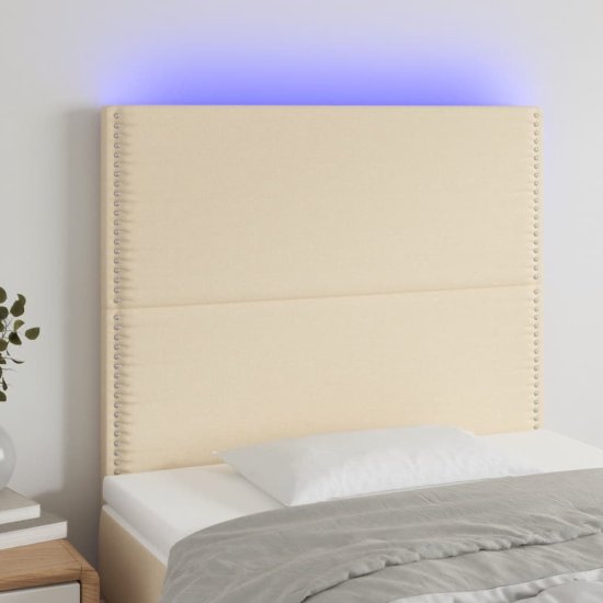 Greatstore Čelo postele s LED krémové 80x5x118/128 cm textil