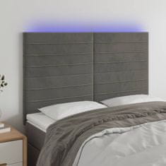 Greatstore Čelo postele s LED tmavě šedé 144x5x118/128 cm samet