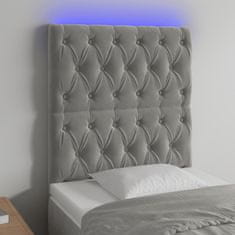 Greatstore Čelo postele s LED světle šedé 80x7x118/128 cm samet