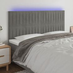 Greatstore Čelo postele s LED světle šedé 200x5x118/128 cm samet