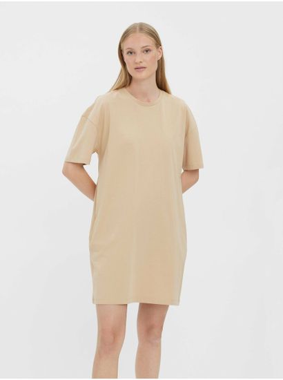 Vero Moda Béžové krátké basic šaty s kapsami VERO MODA Nella