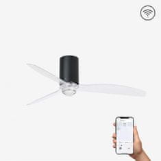 FARO Barcelona FARO MINI TUBE FAN M LED, černá/transparentní, stropní LED ventilátor s DC motorem SMART