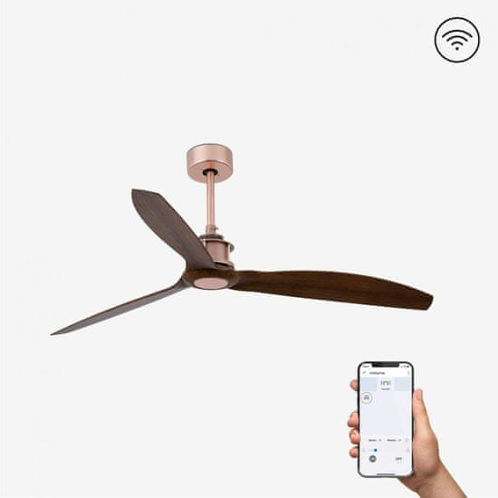 FARO Barcelona FARO JUST FAN M, měď/dřevo, stropní ventilátor s DC motorem SMART