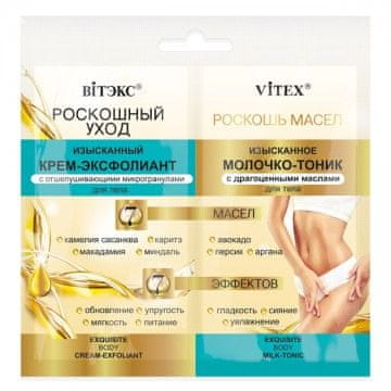 Vitex-belita LUXUSNÍ PÉČE Rafinovaný Exfoliační Krém s Exfoliačními Mikrokuličkami + Rafinovaný Mléčný Tonik s Drahocennými Oleji (2x15ml)