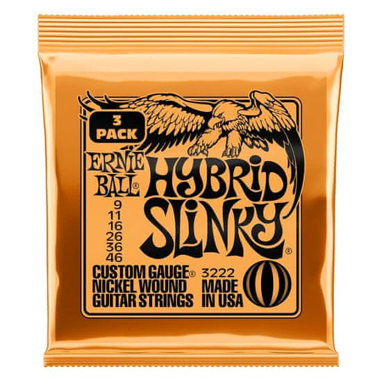 Ernie Ball 3222 Nickel Hybrid Slinky Orange 3 Pack /.009 - .046 / - struny na elektrickou kytaru - 3ks