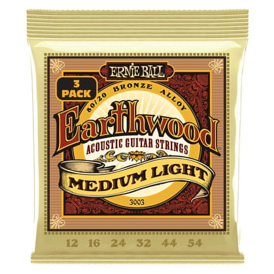 Ernie Ball 3003 Earthwood Medium Light 80/20 Bronze 3 pack / .012 - .054 / - akustické struny - 3ks