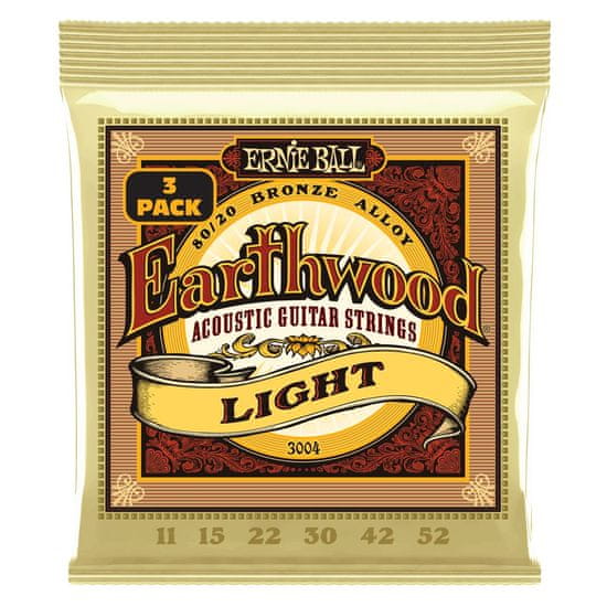 Ernie Ball 3004 Earthwood Light 80/20 Bronze 3 Pack /.011 - .052 / - akustické struny - 3ks