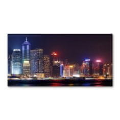 Wallmuralia Foto obraz fotografie na skle Noční Hongkong 100x50 cm 2 úchytky