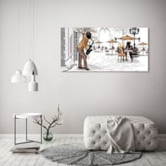 Wallmuralia Foto obraz skleněný horizontální Pouliční hudebník 125x50 cm 2 úchytky