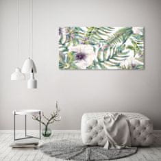 Wallmuralia Moderní skleněný obraz z fotografie Kapradina a květiny 125x50 cm 2 úchytky