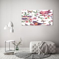 Wallmuralia Foto-obraz skleněný horizontální Ptáci motýli višně 125x50 cm 2 úchytky