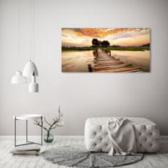 Wallmuralia Foto obraz fotografie na skle Dřevěný most 125x50 cm 2 úchytky