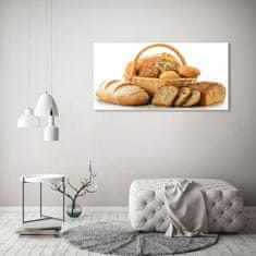 Wallmuralia Foto obraz fotografie na skle Pečivo v koši 125x50 cm 4 úchytky