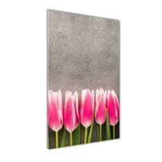 Wallmuralia Vertikální Fotoobraz na skle Růžové tulipány 70x140 cm 4 úchytky