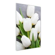 Wallmuralia Vertikální Foto obraz fotografie na skle Bílé tulipány 50x125 cm 4 úchytky