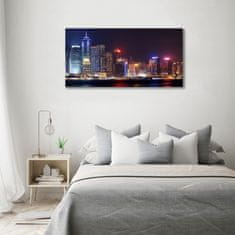 Wallmuralia Foto obraz fotografie na skle Noční Hongkong 100x50 cm 2 úchytky