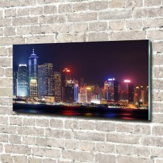 Wallmuralia Foto obraz fotografie na skle Noční Hongkong 100x50 cm 2 úchytky