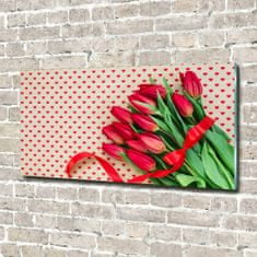 Wallmuralia Foto obraz sklo tvrzené Tulipány srdce 120x60 cm 4 úchytky