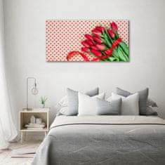 Wallmuralia Foto obraz sklo tvrzené Tulipány srdce 120x60 cm 4 úchytky