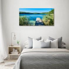 Wallmuralia Foto obraz skleněný horizontální Molo nad jezerem 100x50 cm 2 úchytky