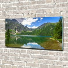 Wallmuralia Foto obraz fotografie na skle Mořské oko Tatry 120x60 cm 2 úchytky