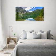 Wallmuralia Foto obraz fotografie na skle Mořské oko Tatry 120x60 cm 2 úchytky