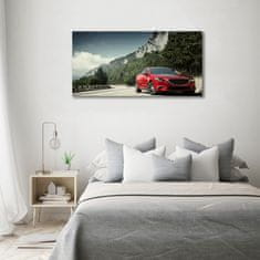 Wallmuralia Foto obraz sklo tvrzené Auto v horách 100x50 cm 2 úchytky