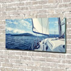 Wallmuralia Foto obraz skleněný horizontální Jachta na pozadí moře 100x50 cm 2 úchytky